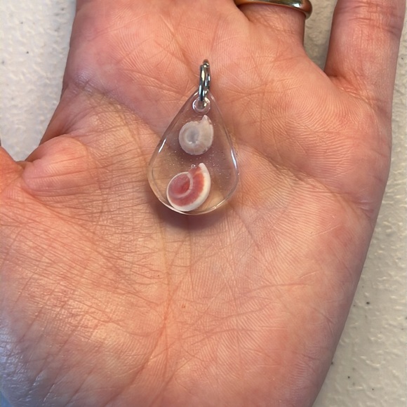 Handmade pendant with 2 seashells with mixed colors. - Picture 3 of 5